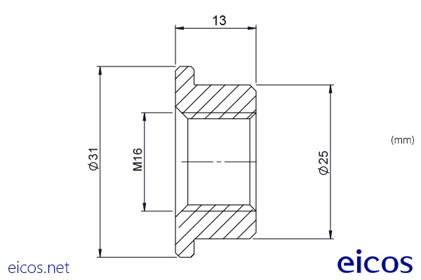 Dimensões do Adaptador M16x25 para Tubo PVC