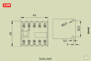 Dimensões do Mini Contator (Contator Auxiliar) Weg CW07 110V