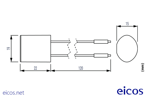 Dimensões do Filtro Supressor de Ruído Elétrico K8
