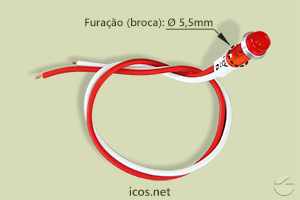 Dimensões do LED Piloto 12Vdc Vermelho Ø5,5mm