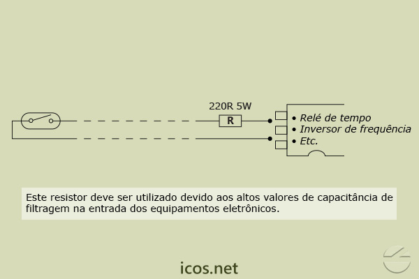 Esquema elétrico para sensor Eicos instalado com equipamento eletrônico