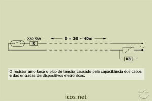 Esquema elétrico para sensor Eicos instalado entre 20 a 40 metros