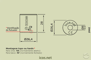 Dimensões do Flutuador Magnético em poliamida para chave de nível haste vertical