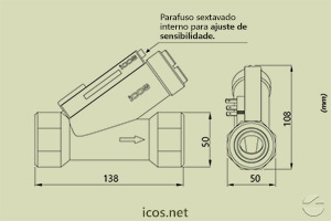 Dimensões do Sensor de Fluxo (Fluxostato) para médias vazões FC10B04