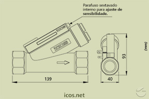 Dimensões do Sensor de Fluxo (Fluxostato) para médias vazões FC34B04