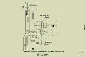 Dimensões do Sensor de Fluxo (Fluxostato) para baixas vazões FE18B02