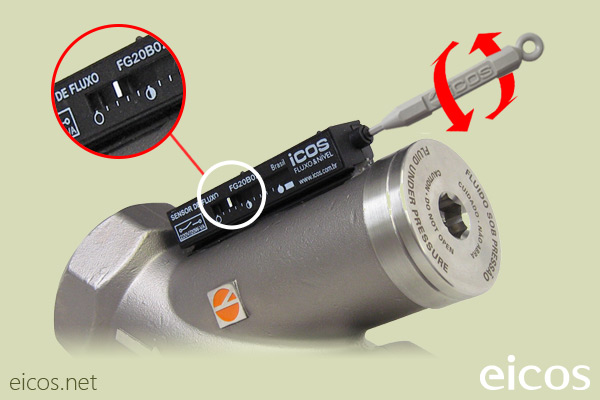 Haga clic para ampliar Ajuste de setpoint de vazão do Sensor de Fluxo (Fluxostato) para altas vazões FG20B04 Ajuste de setpoint de vazão do Sensor de Fluxo (Fluxostato) para altas vazões FG20B04