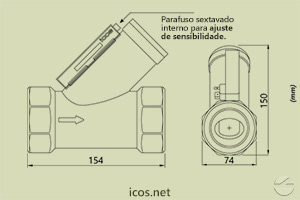 Dimensões do Sensor de Fluxo (Fluxostato) para altas vazões FG20B04