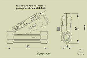 Dimensões do Sensor de Fluxo (Fluxostato) para médias vazões FH12B02-M12