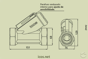 Dimensões do Sensor de Fluxo (Fluxostato) para altas vazões FJ112B04