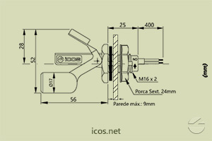 Dimensões do Sensor de Nível tipo Boia para controle de nível de líquidos LB26M-40