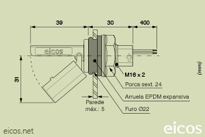 Dimensões do Sensor de Nível tipo Boia para controle de nível de líquidos LF322E-40