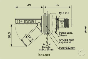 Dimensões do Sensor de Nível tipo Boia para controle de nível de líquidos LF322E-M12