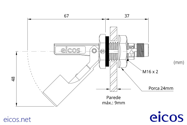 Dimensões do Sensor de Nível LA36-M12