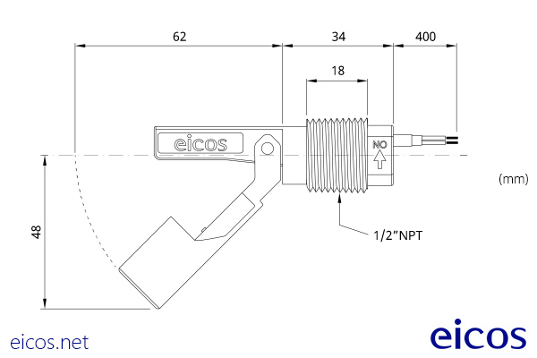 Dimensões do Sensor de Nível LA22N-40