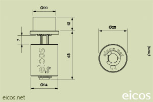 Dimensões do Sensor de Nível tipo Boia para controle de nível de líquidos LV42A-40