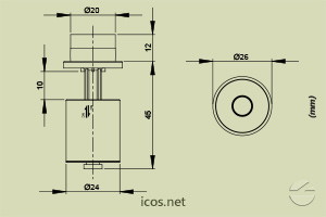 Dimensões do Sensor de Nível tipo Boia para controle de nível de líquidos LV42A-40