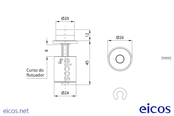 Dimensões do Sensor de Nível LV42A-40 (BR)