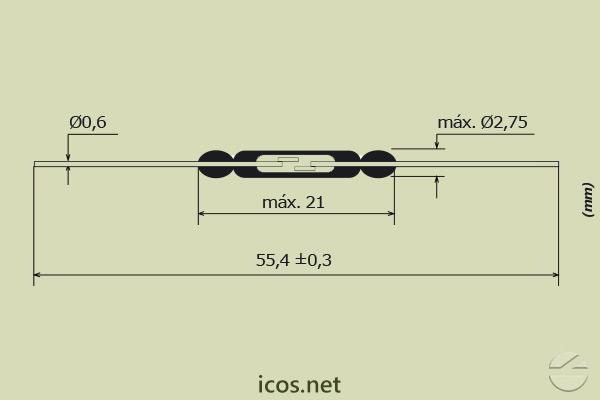 Dimensões do Reed Switch OKI ORD2210V para automação industrial