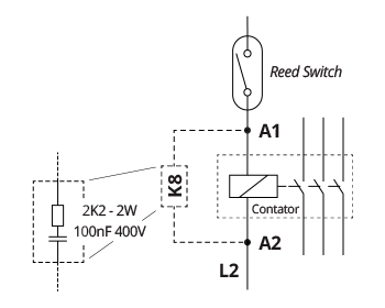 Ligação elétrica de Sensor de Nível ou Sensor de Fluxo utilizando Filtro Supressor K8 (AC)