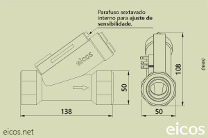 Dimensões do Sensor de Fluxo (Fluxostato) para médias vazões FC10B04
