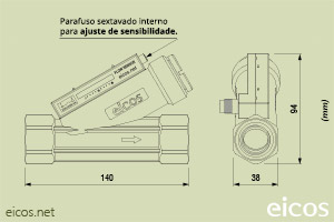 Dimensões do Sensor de Fluxo (Fluxostato) para médias vazões FC34B04-M12