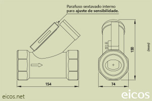 Dimensões do Sensor de Fluxo (Fluxostato) para altas vazões FG20B02