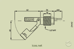 Dimensões do Sensor de Nível tipo Boia para controle de nível de líquidos LA12N-40