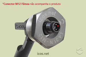 Destaque aos pinos da conexão elétrica em plug M12 do Sensor de Nível LA31N-M12