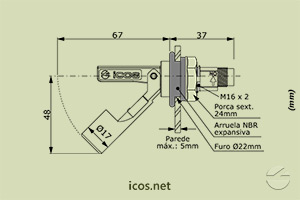 Dimensões do Sensor de Nível tipo Boia para controle de nível de líquidos LA322E-M12