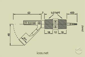 Dimensões do Sensor de Nível tipo Boia para controle de nível de líquidos LA32N2-40