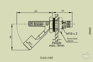 Dimensões do Sensor de Nível tipo Boia para controle de nível de líquidos LA36-M12