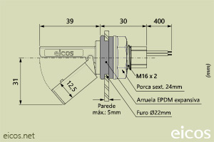 Dimensões do Sensor de Nível tipo Boia para controle de nível de líquidos LF222E-40