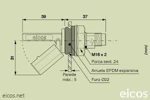 Dimensões do Sensor de Nível tipo Boia para controle de nível de líquidos LF322E-M12