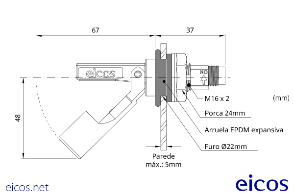 Dimensões do Sensor de Nível LA322E-M12