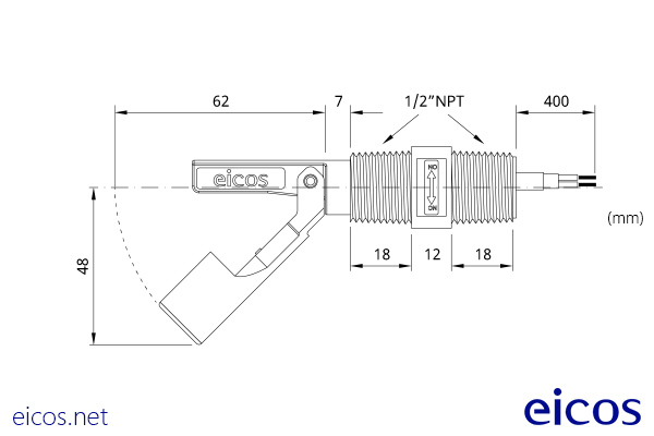 Dimensões do Sensor de Nível LA32N2-40