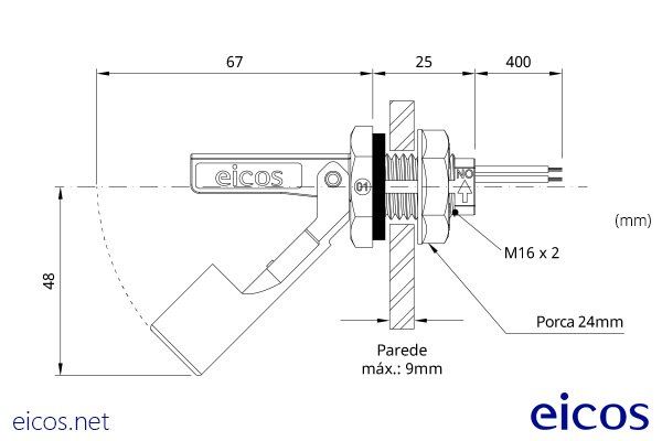 Dimensões do Sensor de Nível LA36M-40