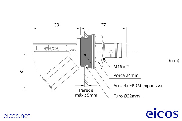 Dimensões do Sensor de Nível LF322E-M12